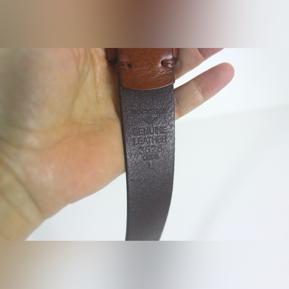 Cognac Brown Rustic Leather Belt with Silver Buckle and Topstitching Distressed - Picture 8 of 8